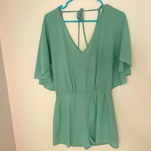 NWT Teal Mint Flowy Romper with Cape and Cut out Women Medium